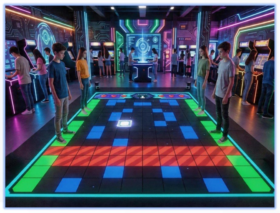 AR interactive floor game installed inside an amusement arcade