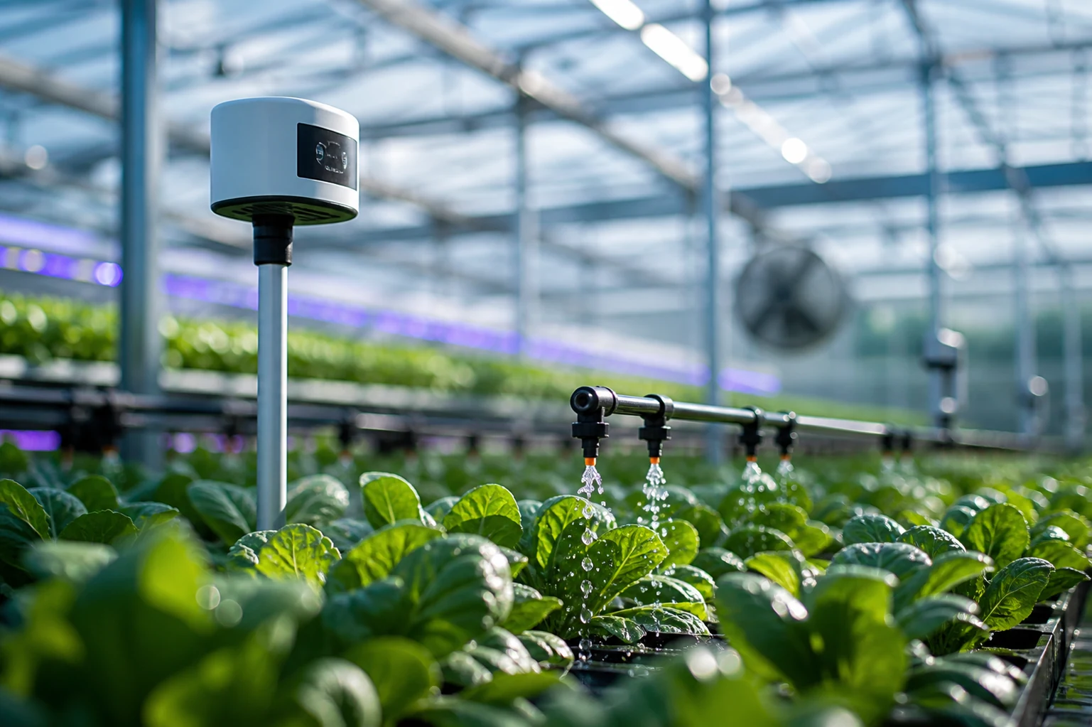 Smart greenhouse crops with precision irrigation