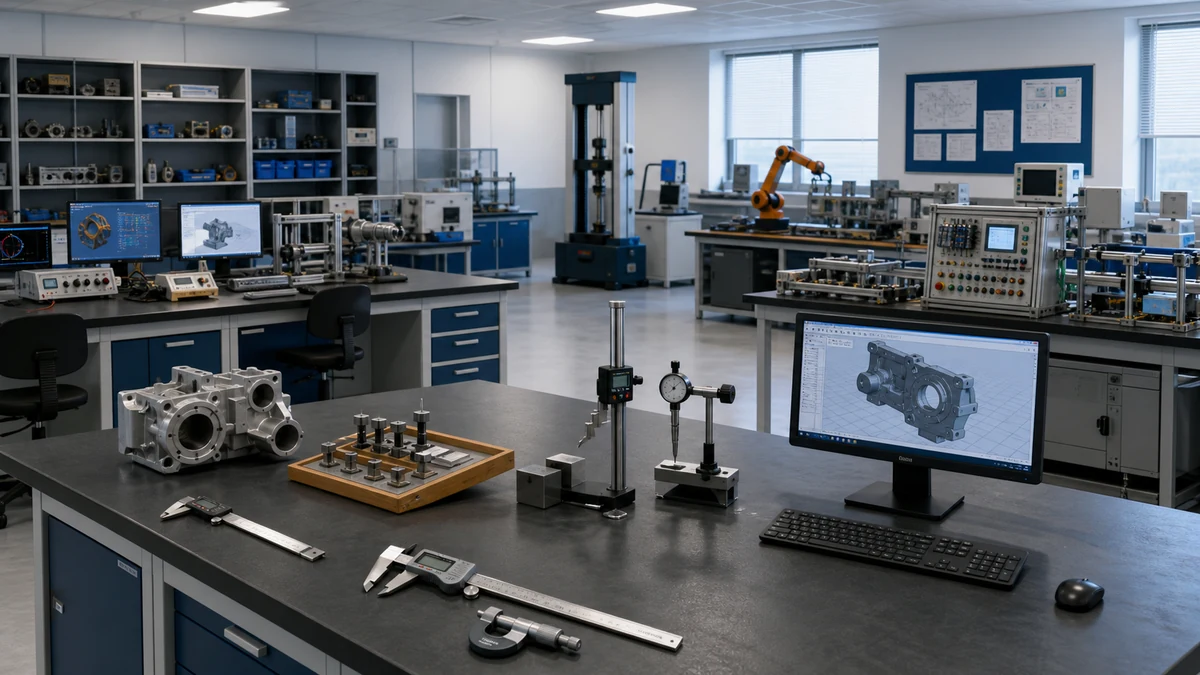 Engineering training laboratory with benches and equipment