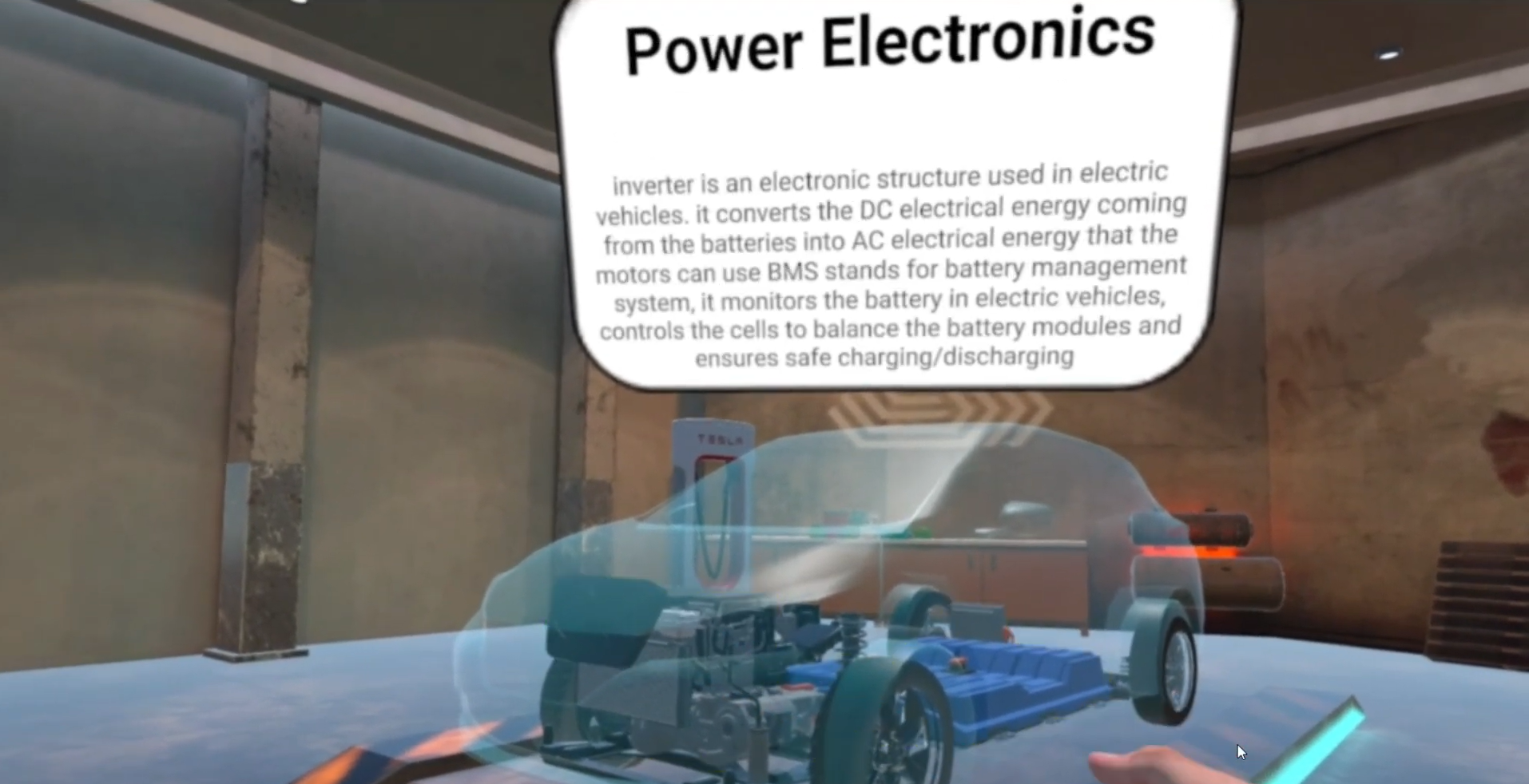 Automotive electronics training in Electric Vehicle Training Simulator, focusing on EV system components and diagnostics