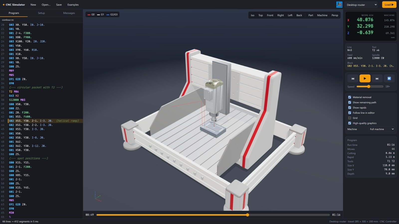Desktop CNC router simulated in ASFAN CNC Studio