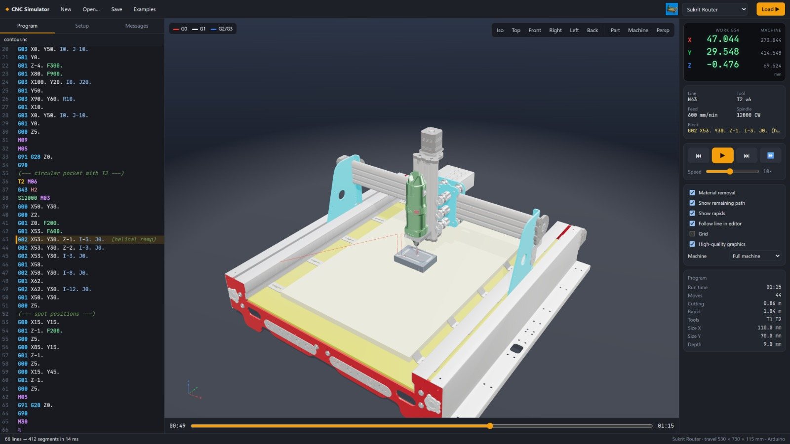Gantry CNC router simulated in ASFAN CNC Studio