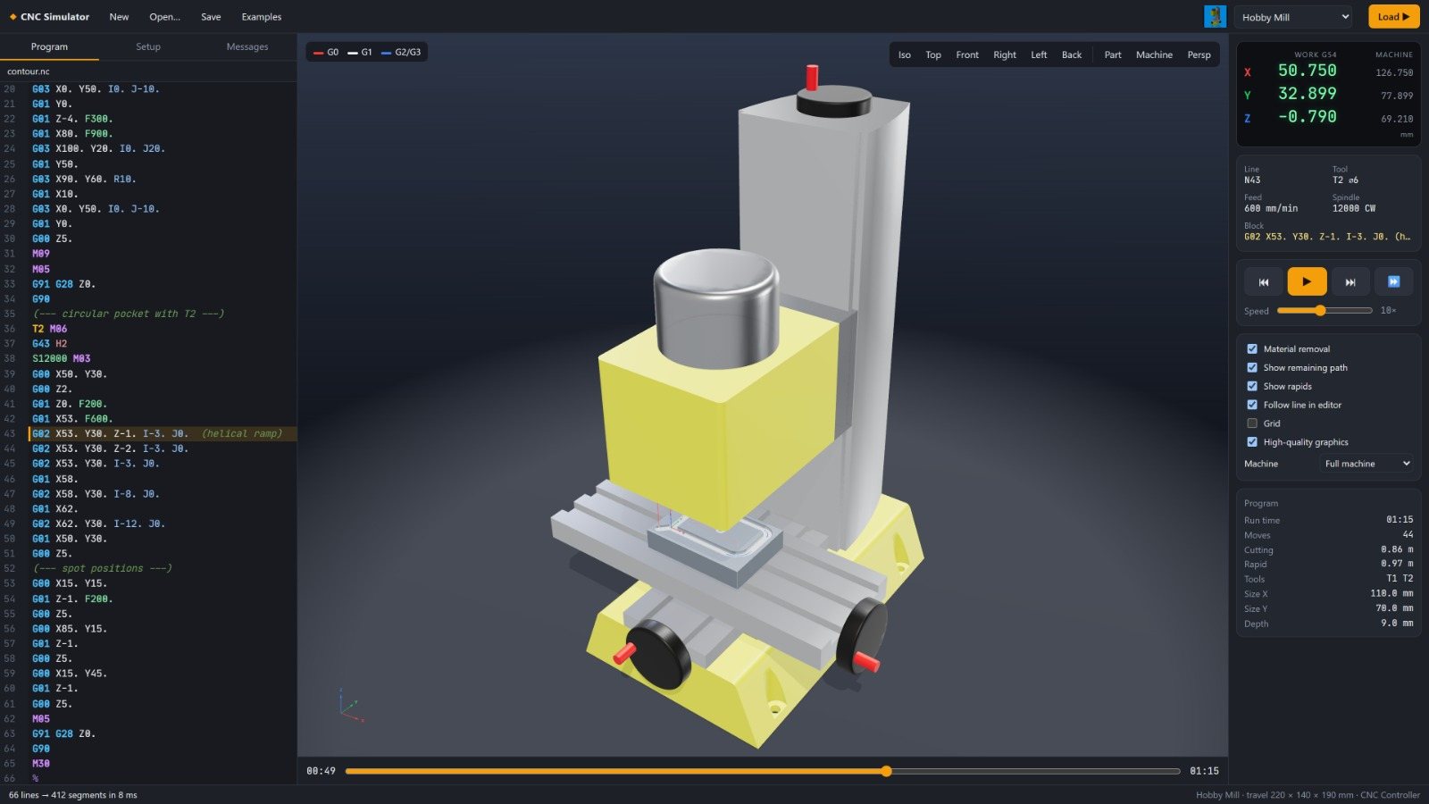 Hobby milling machine simulated in ASFAN CNC Studio