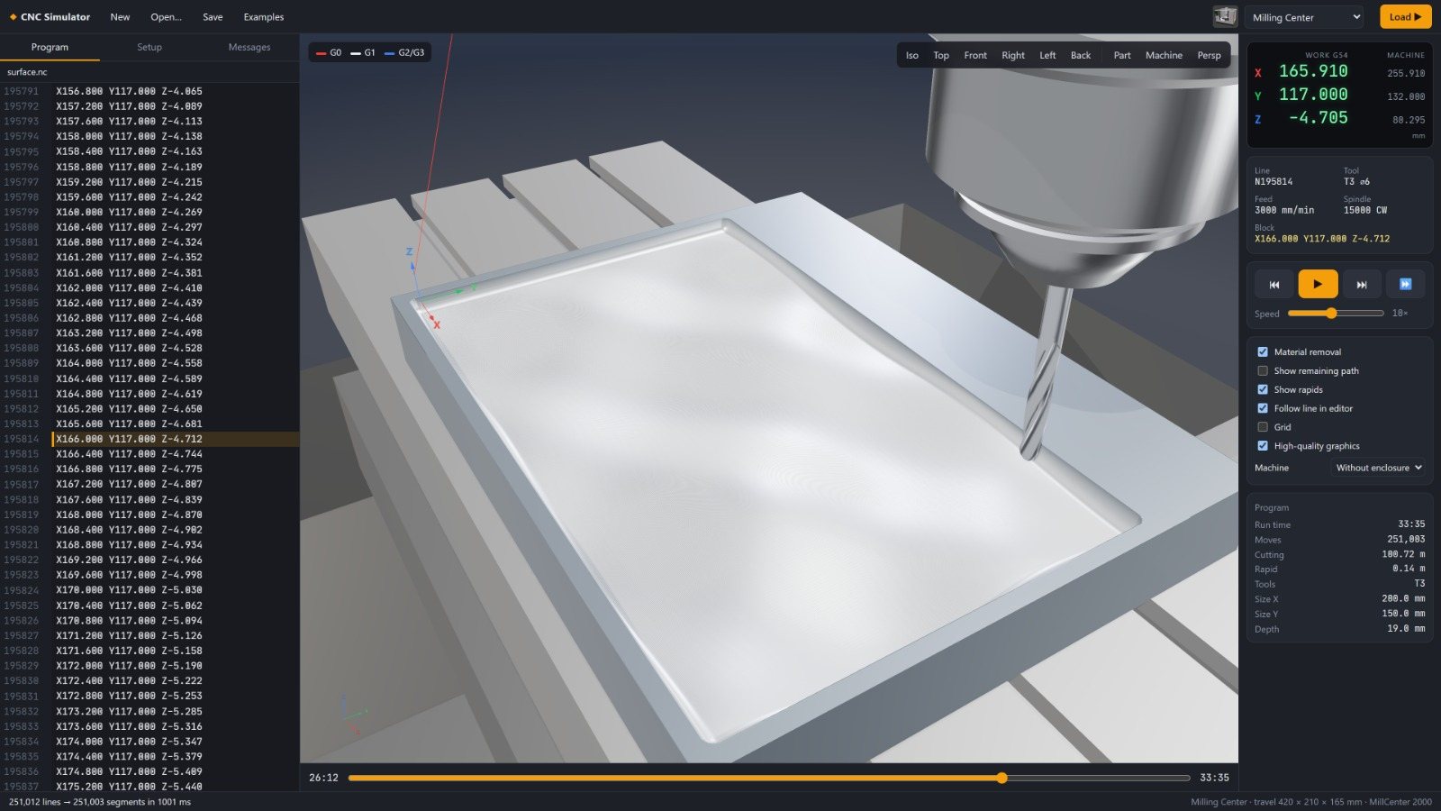 3D surface finishing with a ball-nose cutter in ASFAN CNC Studio