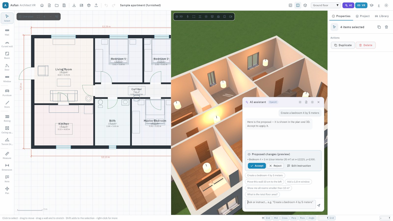 The AI assistant previewing a change on the plan