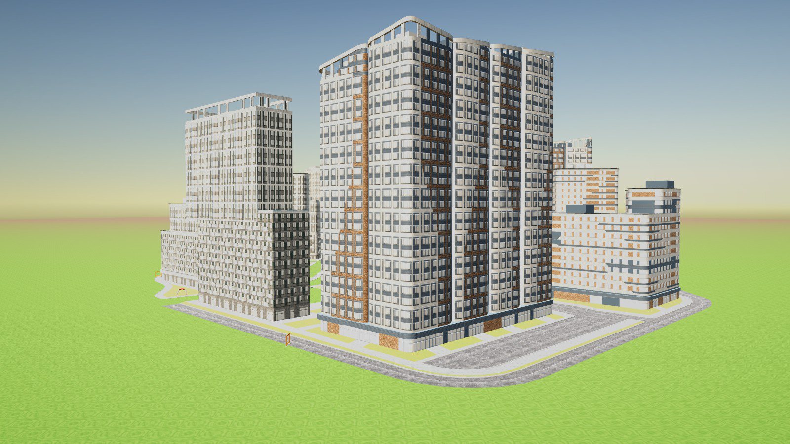 The Big City environment with high-rise blocks