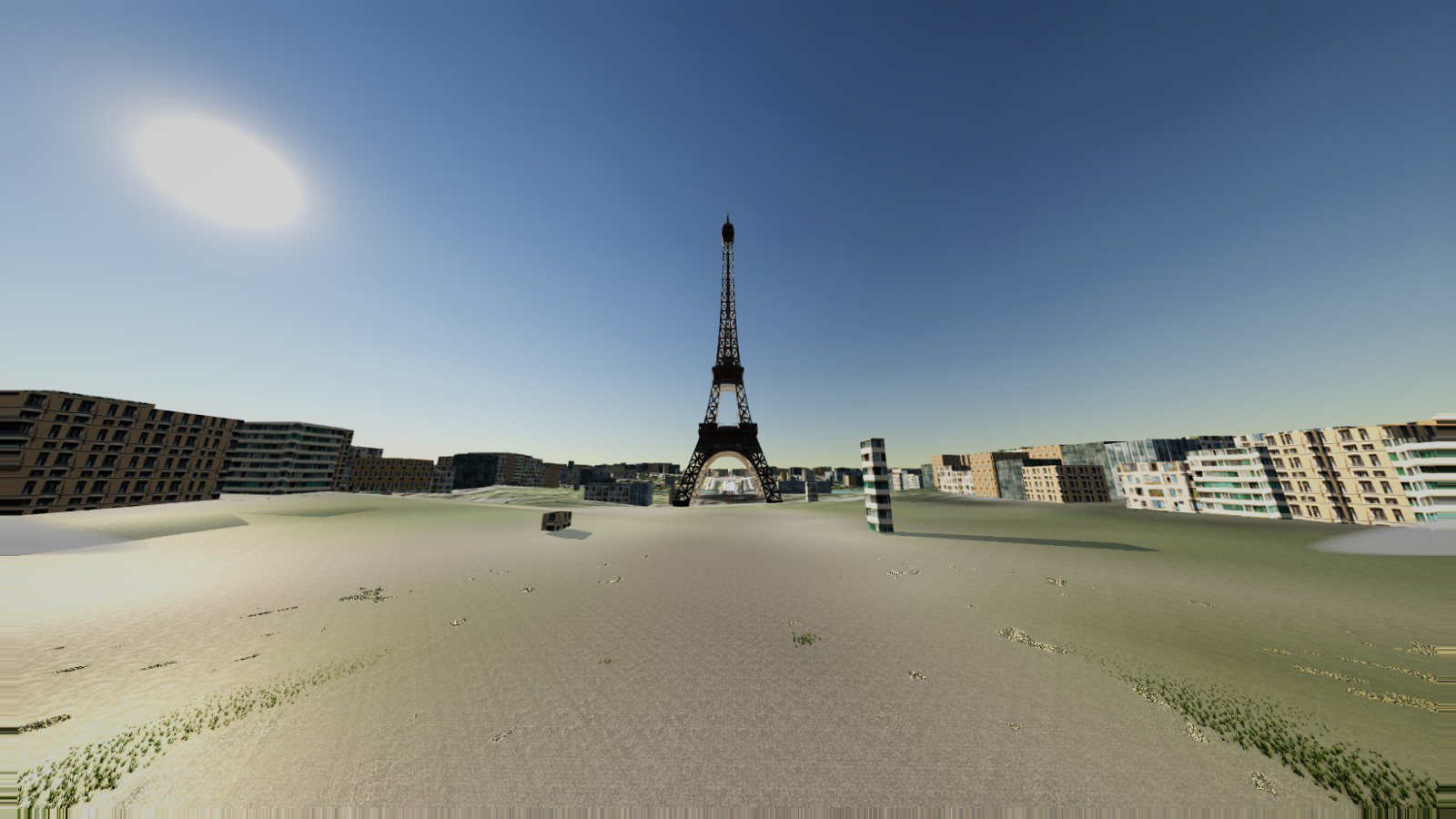 First-person view on the Champ de Mars lined up for the first gate under the Eiffel Tower