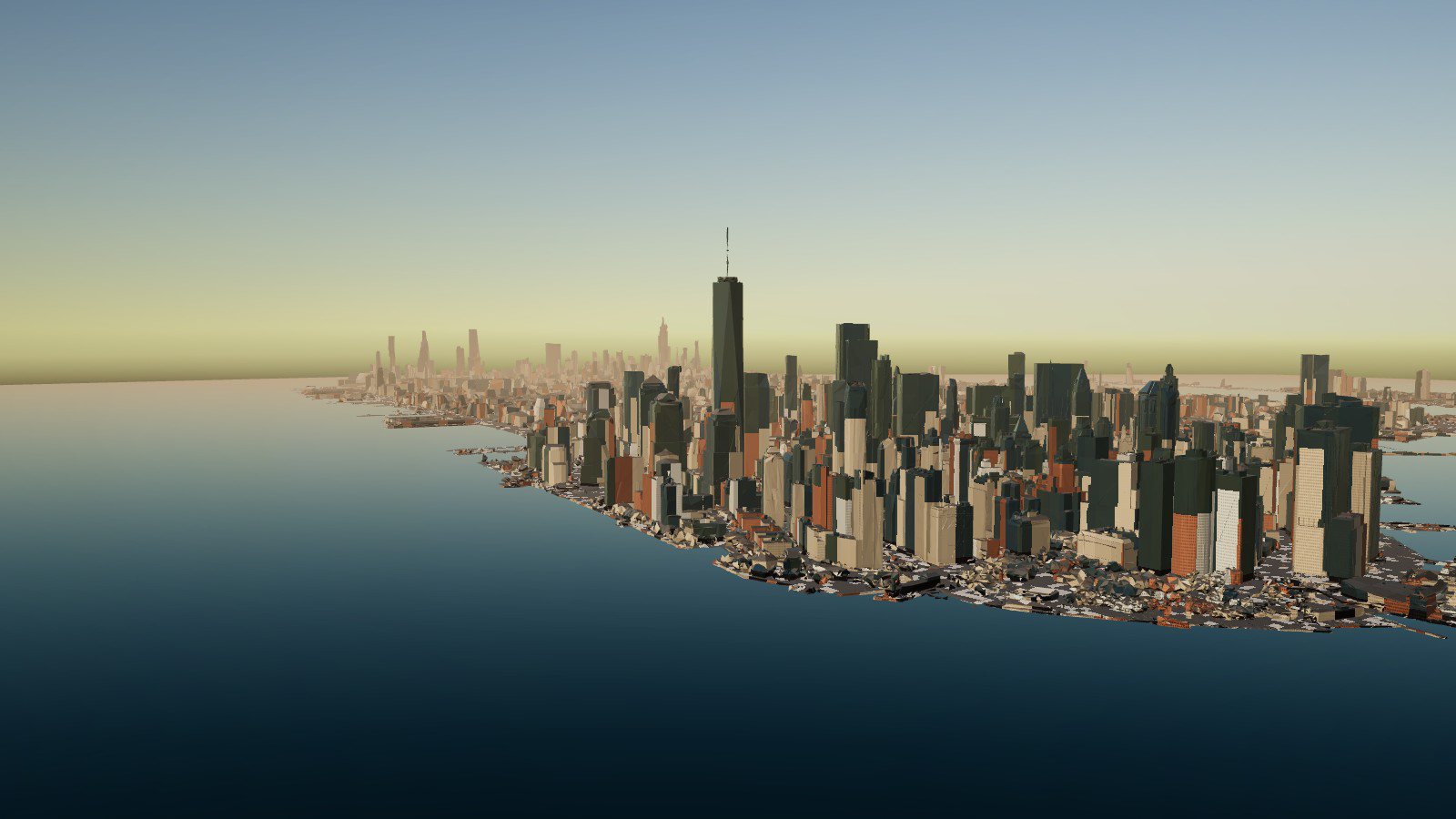 Aerial view of Manhattan at real scale